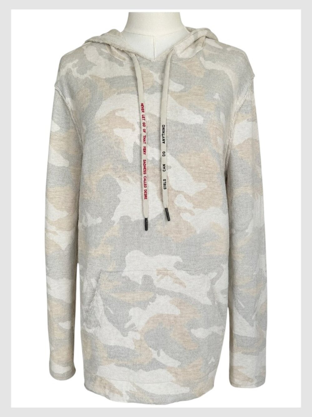 Zadig & Voltaire Camo Hoodie Beige Pullover Front Pocket M - Picture 2 of 10